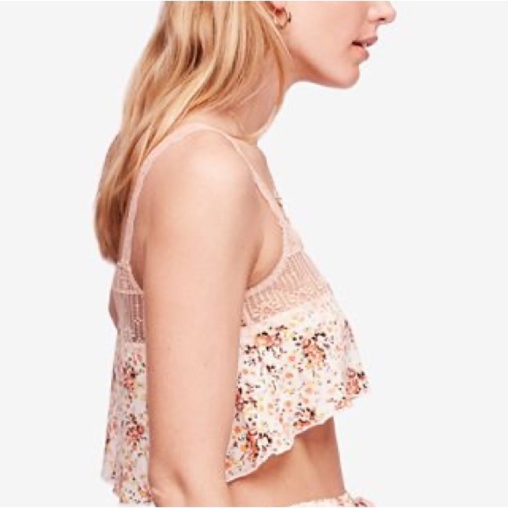 🍑 FREE PEOPLE Peach Floral Lace Sleep Lounge Reversible Cami Tank Top - Picture 4 of 16